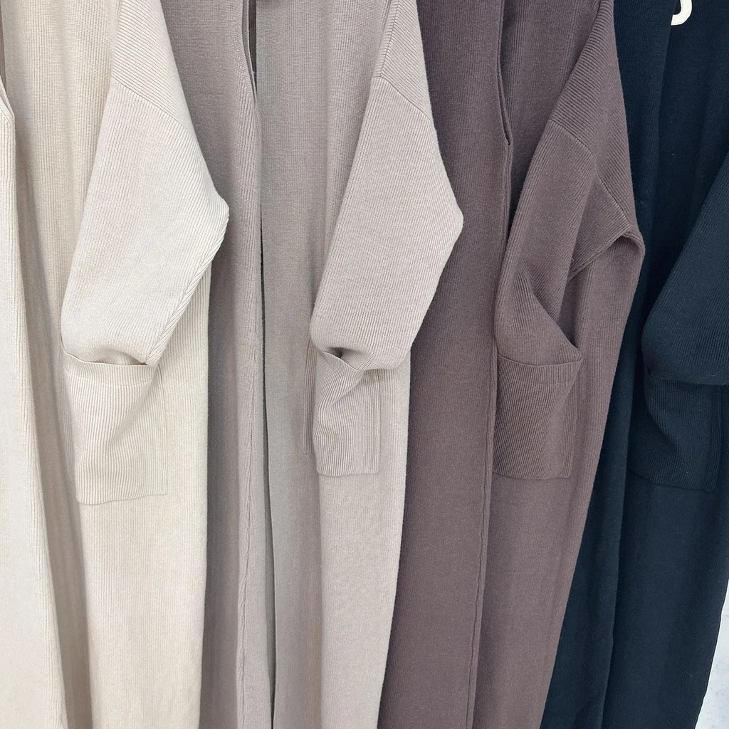 LM229 Ensemble Abaya Tricot Hiver – Coordiné Modeste 2 Pièces avec Poches