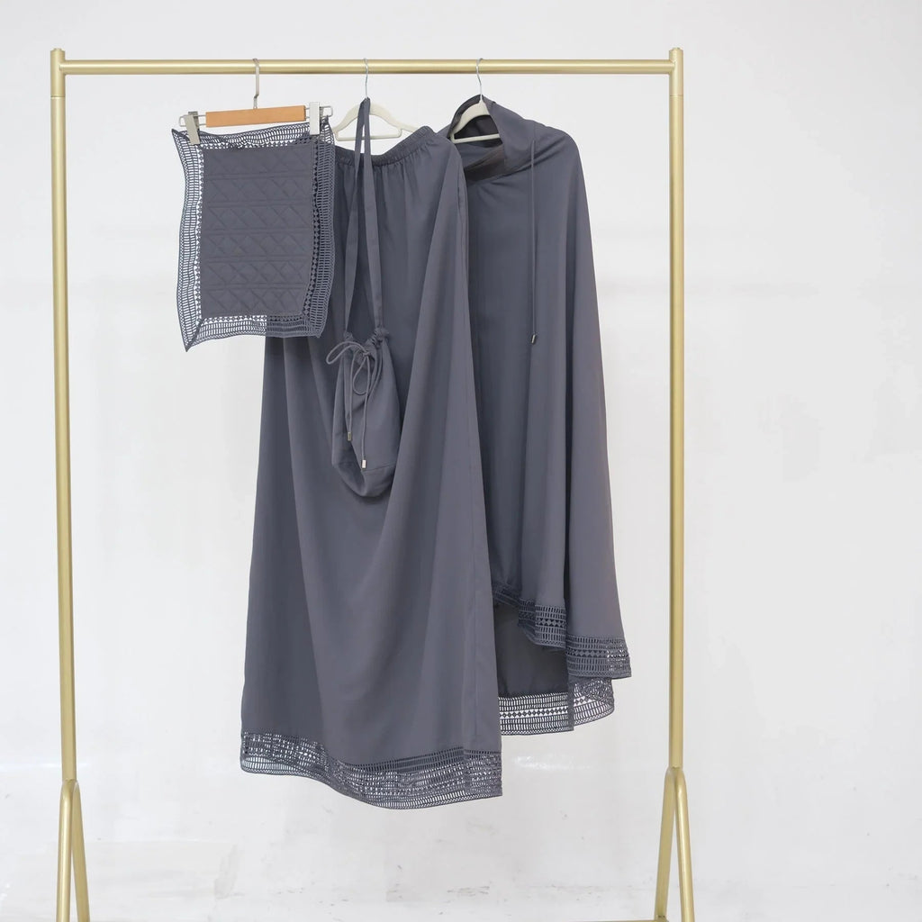 LM300 Ensemble Khimar de Prière – Tenue Modeste 4 Pièces avec Bordure en Dentelle