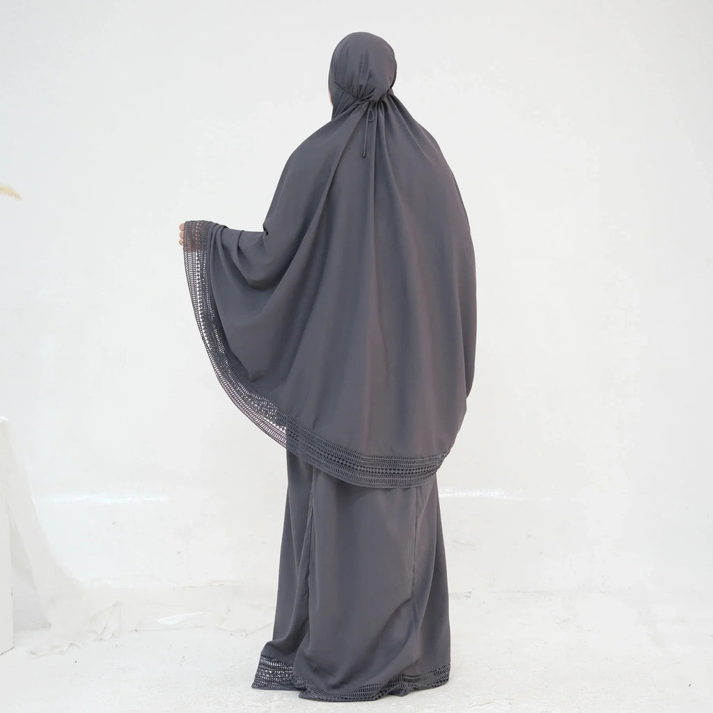 LM300 Ensemble Khimar de Prière – Tenue Modeste 4 Pièces avec Bordure en Dentelle