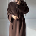 LM302 Abaya Hiver Nervurée avec Ceinture – Robe Modeste Manches Longues pour Femmes