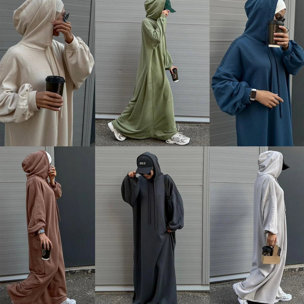 LM303 Robe Sweat-shirt Abaya à Capuche – Tenue Modeste Décontractée Manches Longues