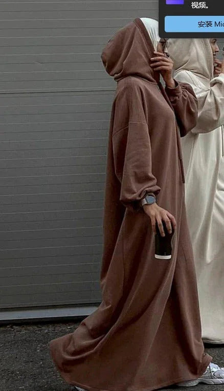 LM303 Robe Sweat-shirt Abaya à Capuche – Tenue Modeste Décontractée Manches Longues