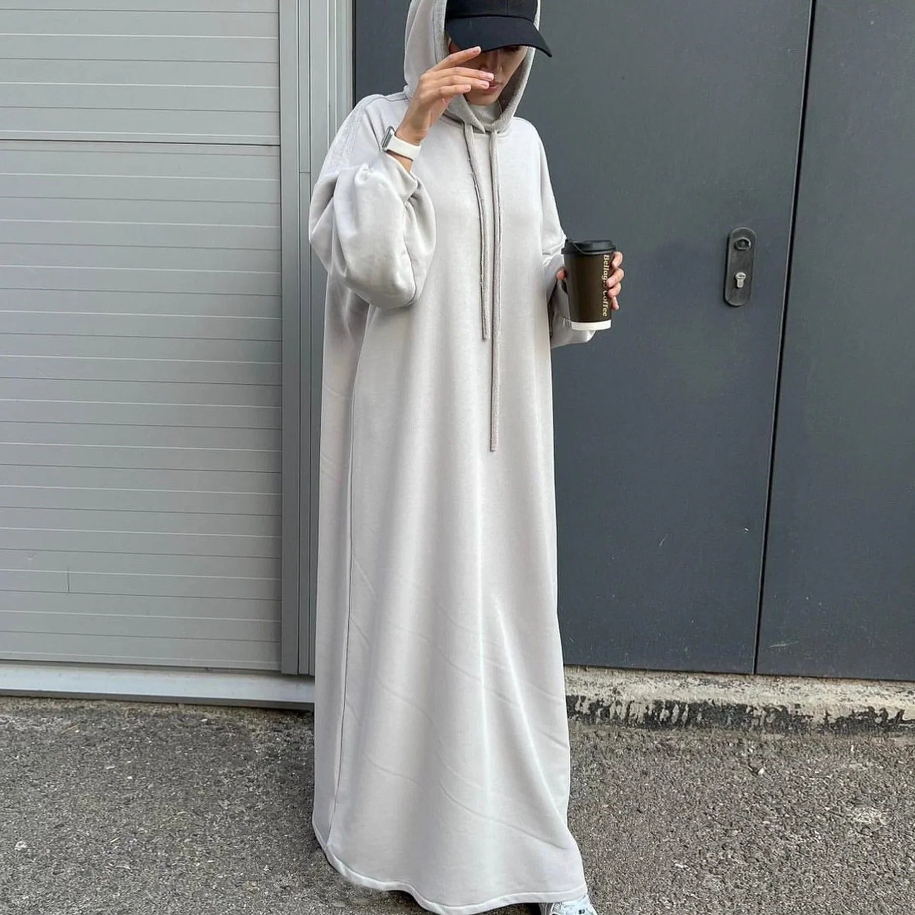 LM303 Robe Sweat-shirt Abaya à Capuche – Tenue Modeste Décontractée Manches Longues