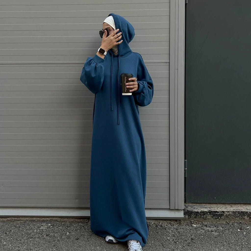 LM303 Robe Sweat-shirt Abaya à Capuche – Tenue Modeste Décontractée Manches Longues