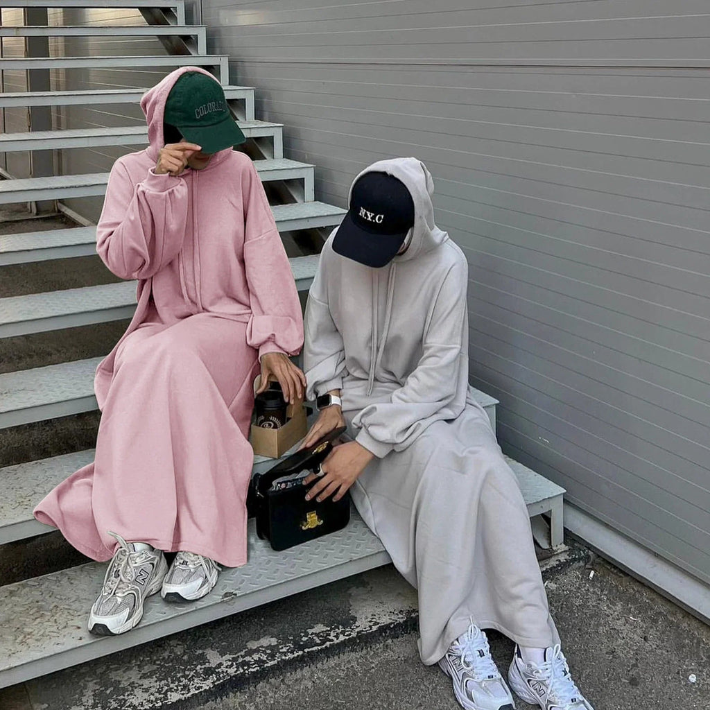 LM303 Robe Sweat-shirt Abaya à Capuche – Tenue Modeste Décontractée Manches Longues