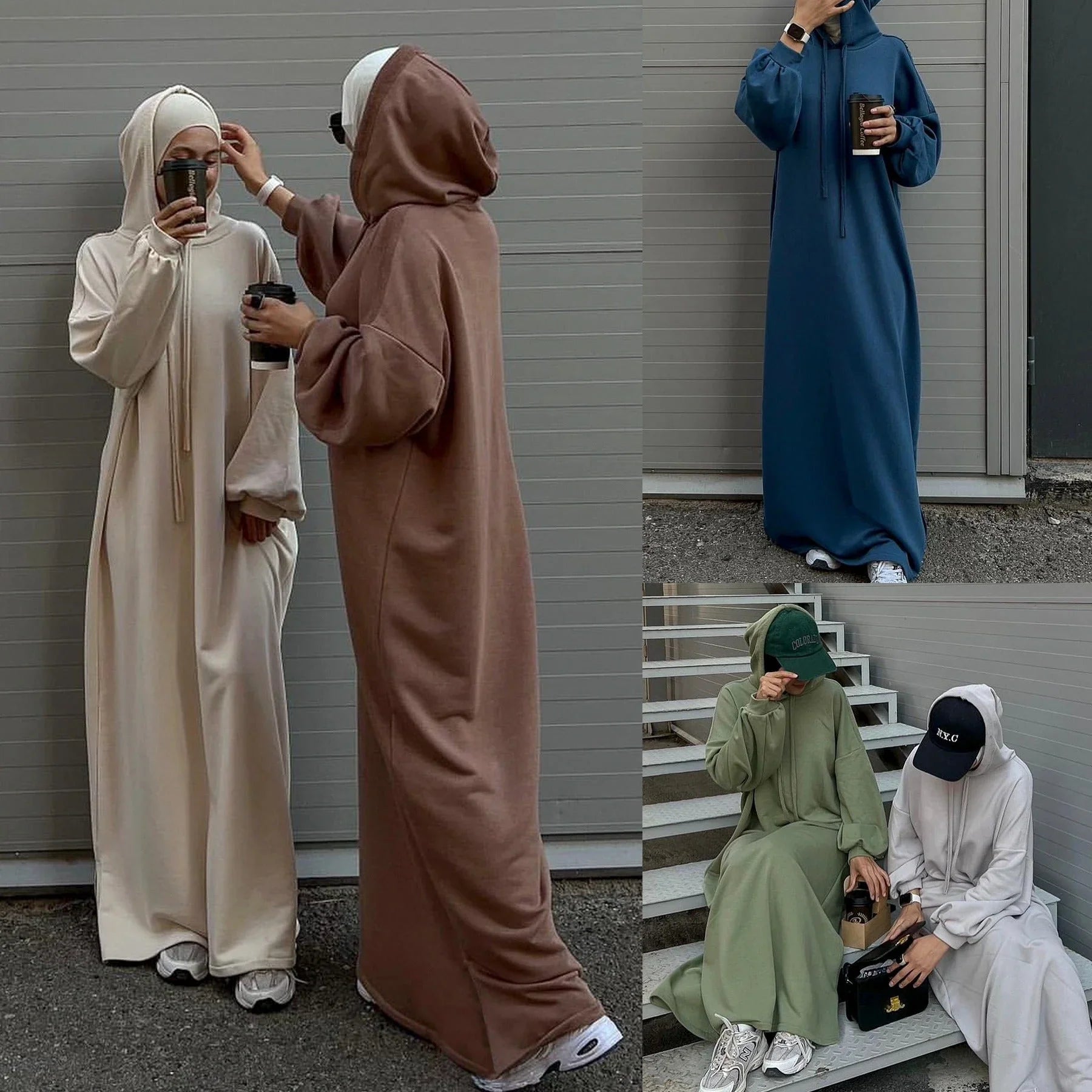 LM303 Robe Sweat-shirt Abaya à Capuche – Tenue Modeste Décontractée Manches Longues