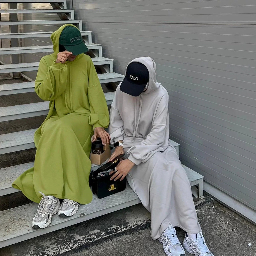 LM303 Robe Sweat-shirt Abaya à Capuche – Tenue Modeste Décontractée Manches Longues