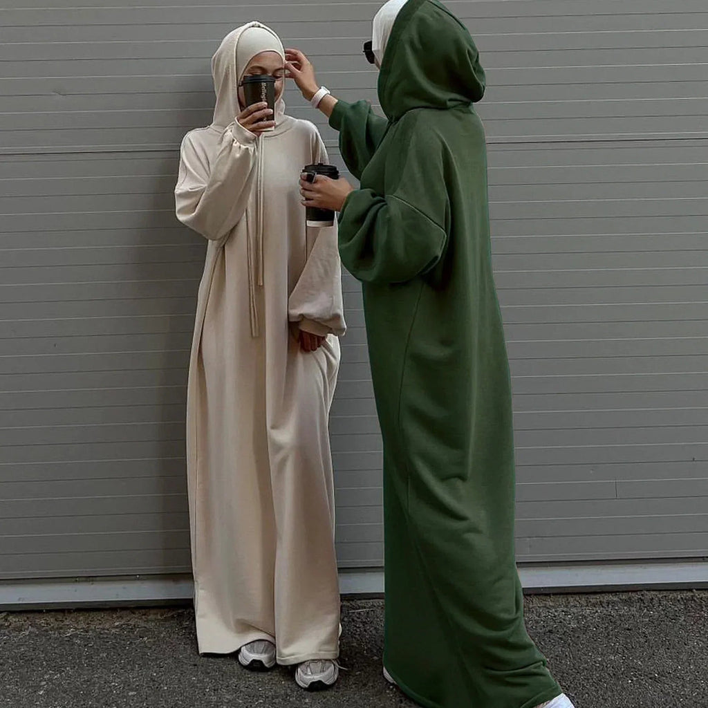 LM303 Robe Sweat-shirt Abaya à Capuche – Tenue Modeste Décontractée Manches Longues