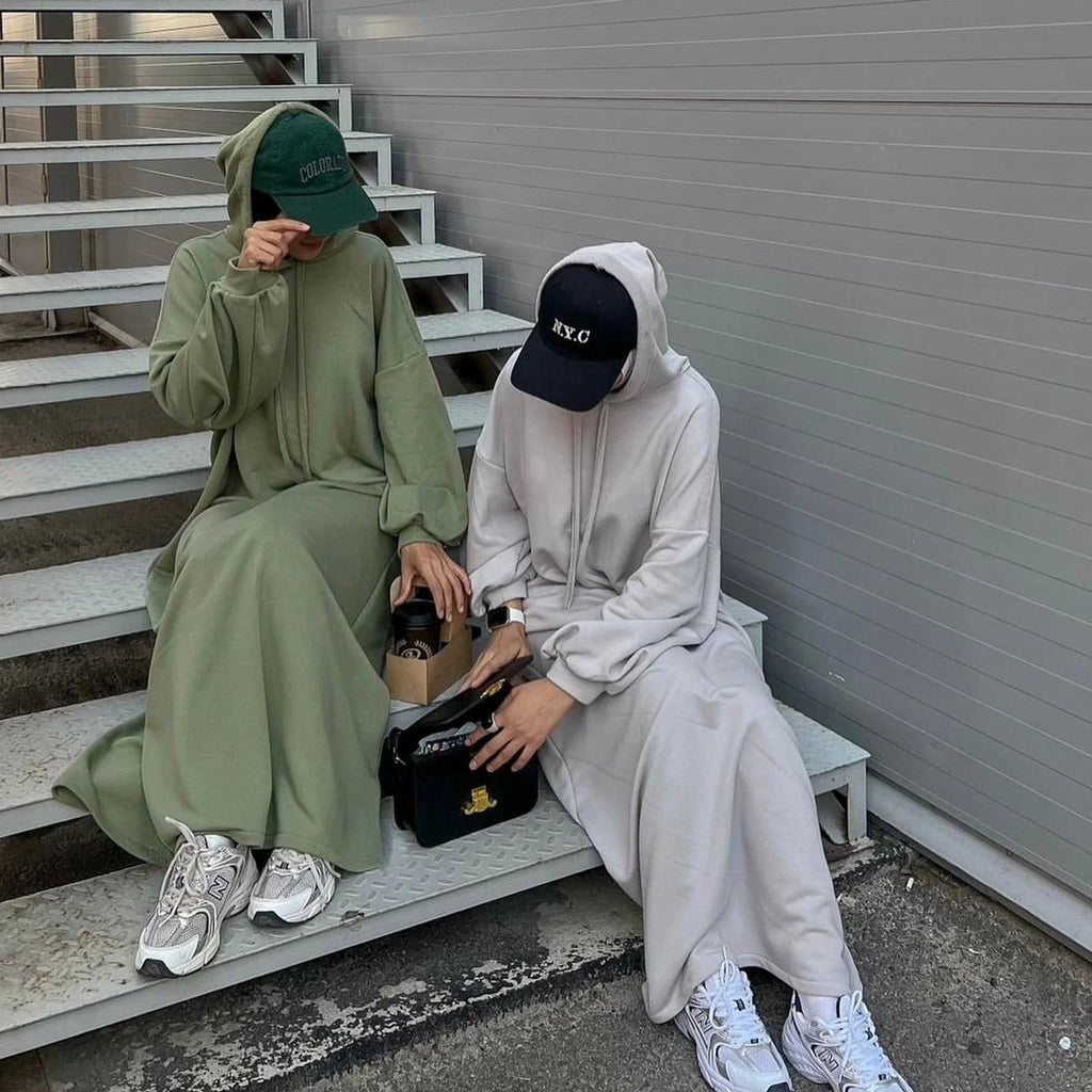 LM303 Robe Sweat-shirt Abaya à Capuche – Tenue Modeste Décontractée Manches Longues