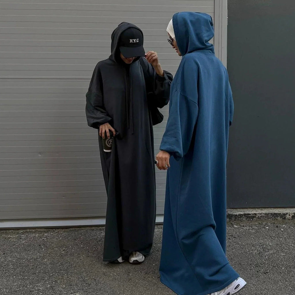 LM303 Robe Sweat-shirt Abaya à Capuche – Tenue Modeste Décontractée Manches Longues