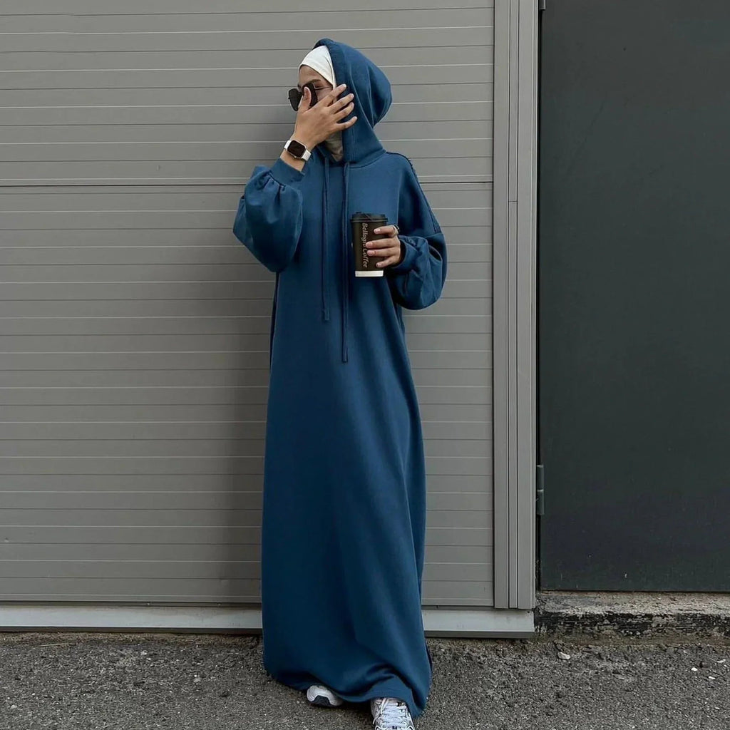 LM303 Robe Sweat-shirt Abaya à Capuche – Tenue Modeste Décontractée Manches Longues