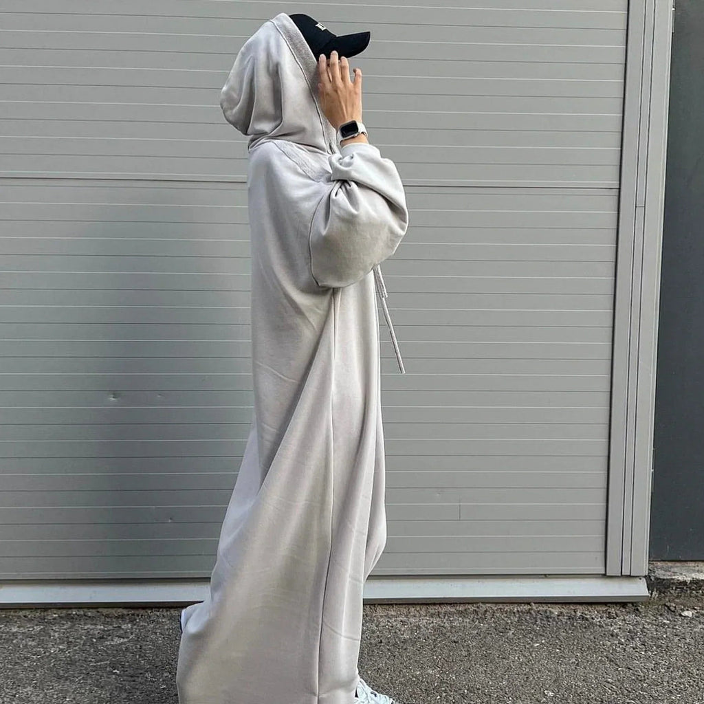 LM303 Robe Sweat-shirt Abaya à Capuche – Tenue Modeste Décontractée Manches Longues