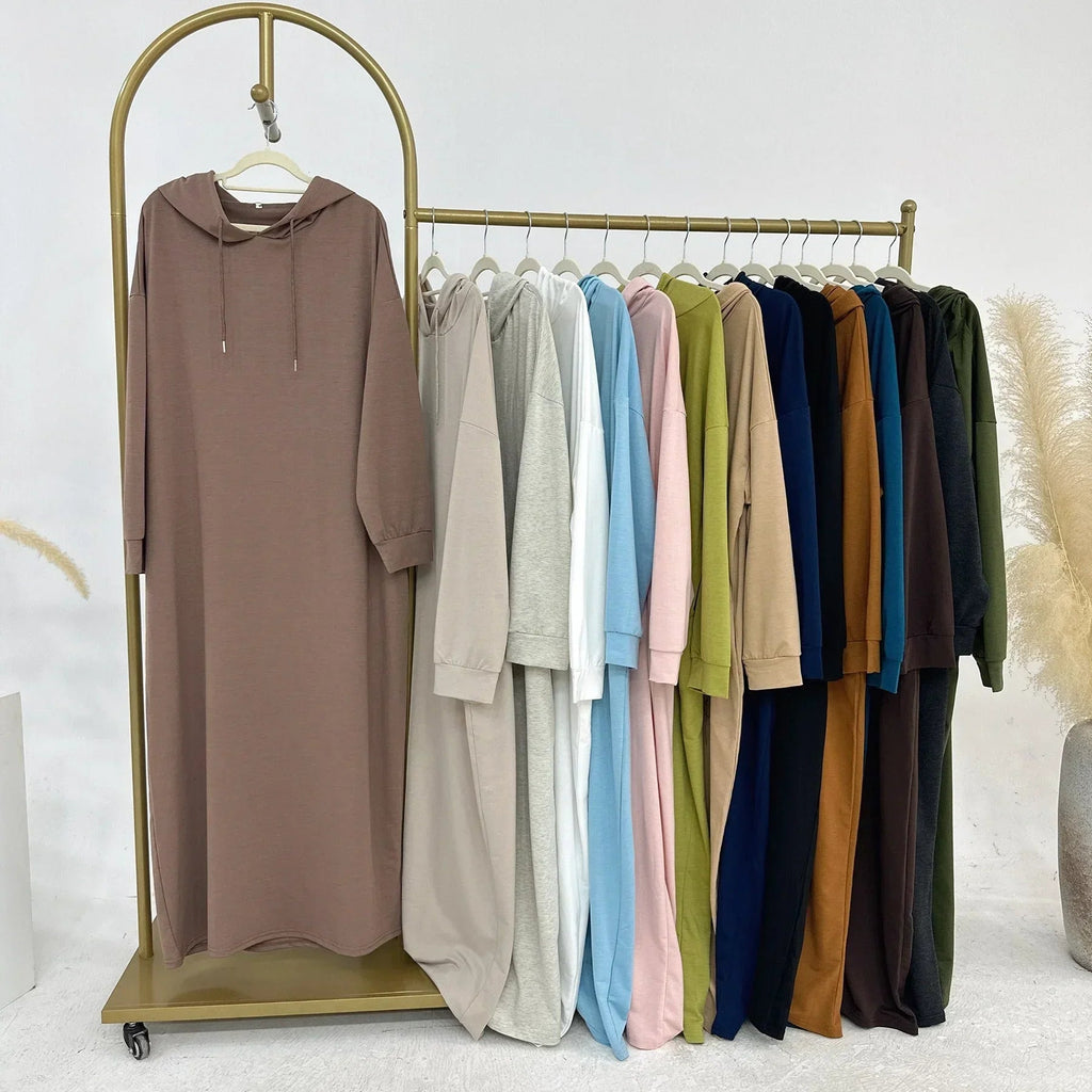 LM303 Robe Sweat-shirt Abaya à Capuche – Tenue Modeste Décontractée Manches Longues