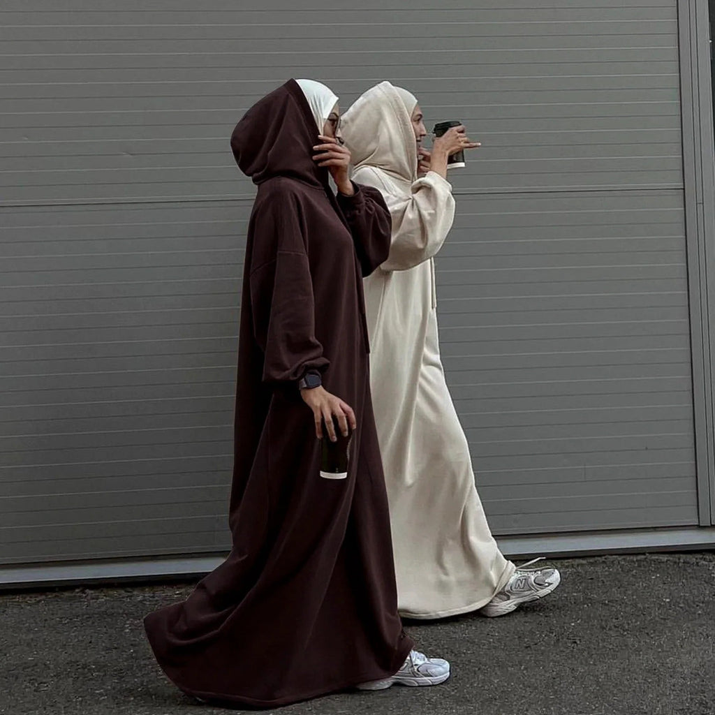 LM303 Robe Sweat-shirt Abaya à Capuche – Tenue Modeste Décontractée Manches Longues