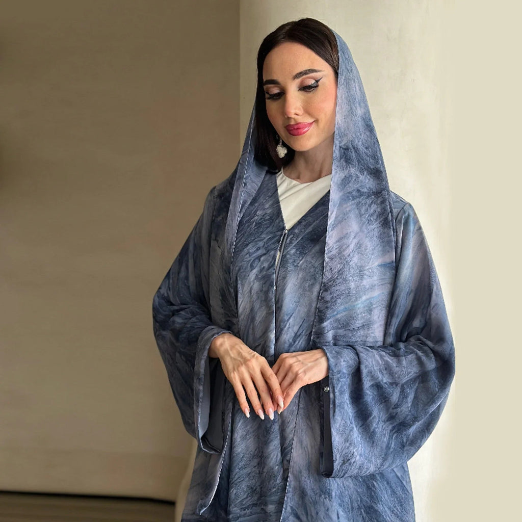 LM304 Ensemble Abaya Imprimée – Cardigan Ouvert 2 Pièces avec Hijab Assorti