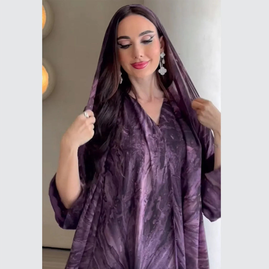 LM304 Ensemble Abaya Imprimée – Cardigan Ouvert 2 Pièces avec Hijab Assorti
