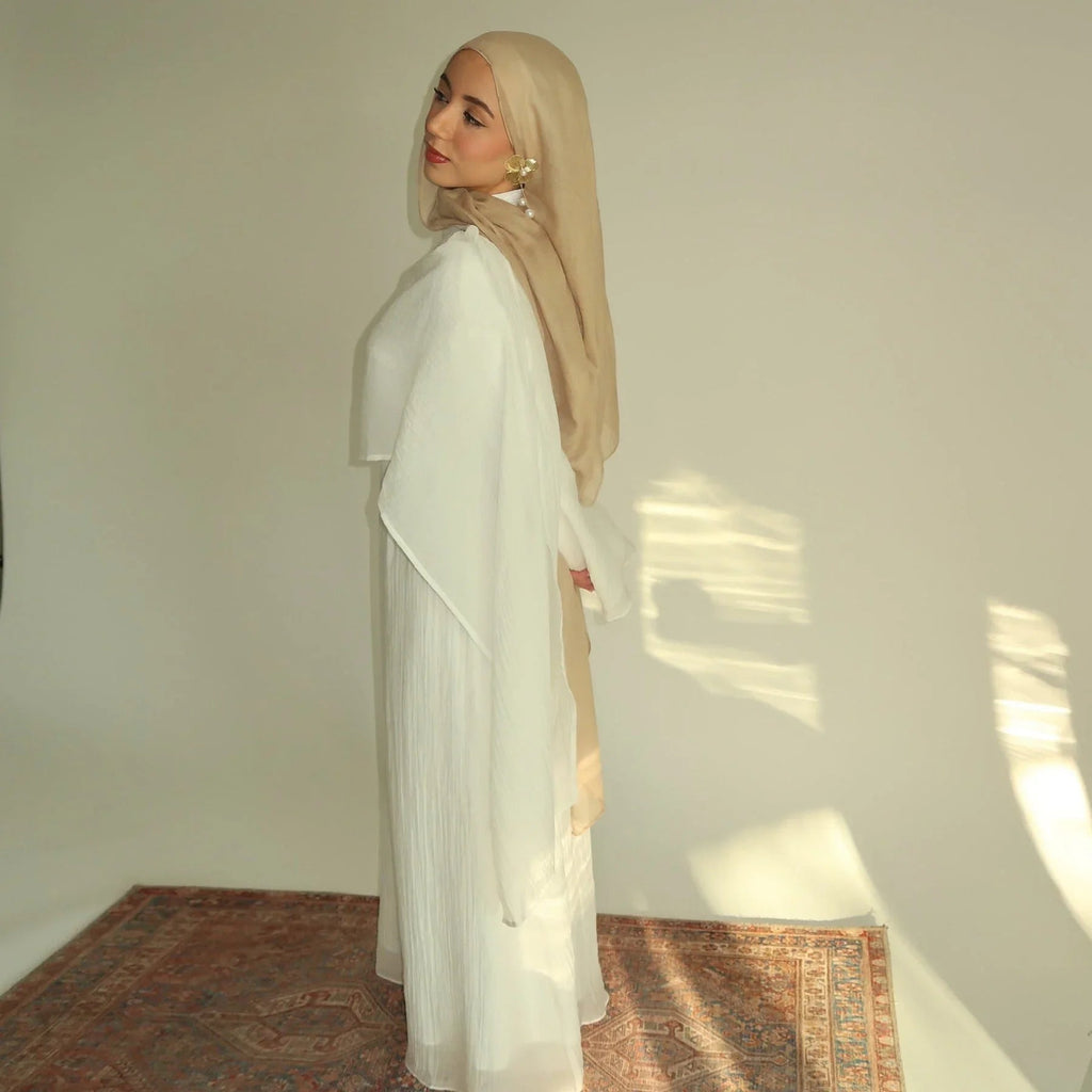 LM305 Robe Abaya Double Couche – Maxi Manches Longues Tricot Tencel Doux