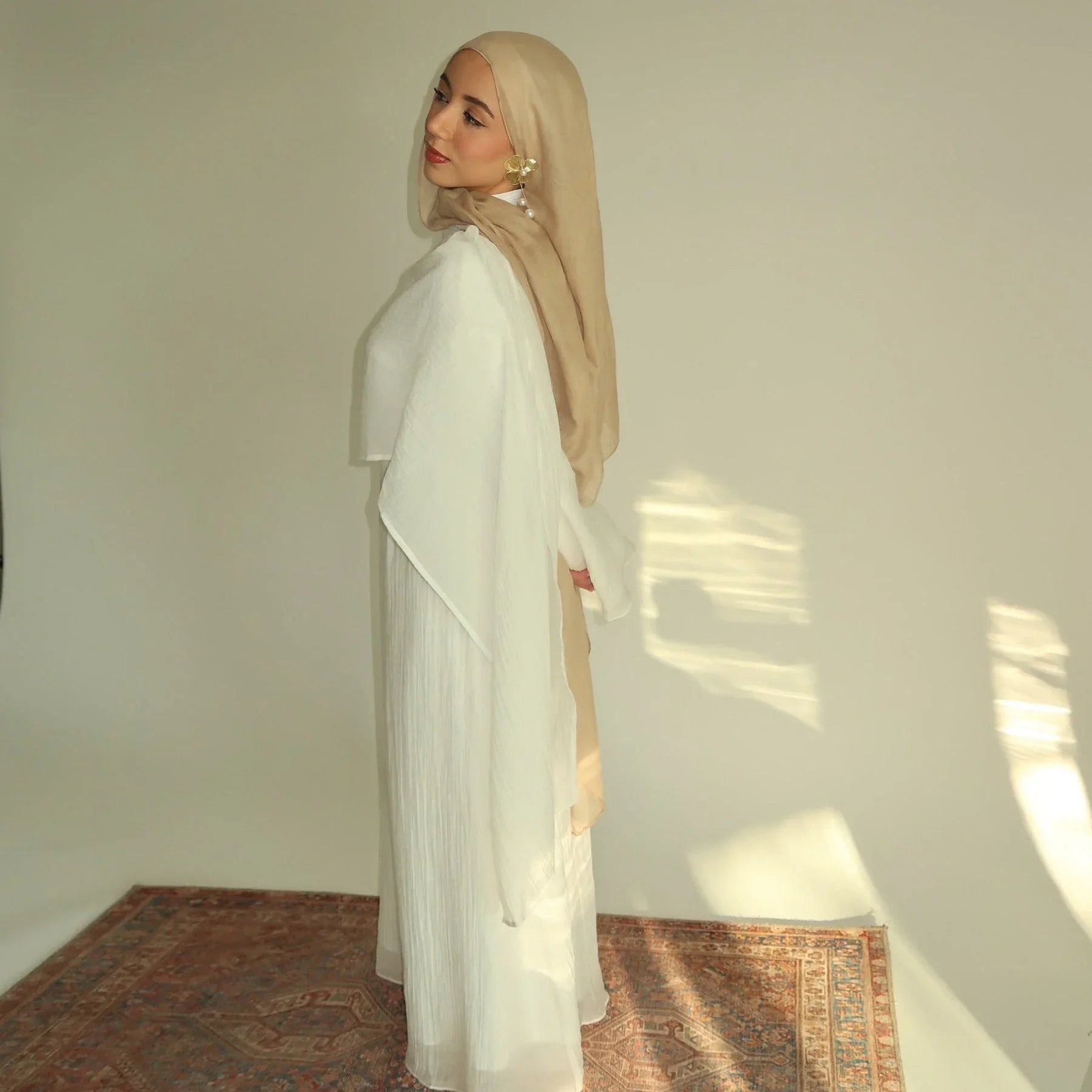LM305 Robe Abaya Double Couche – Maxi Manches Longues Tricot Tencel Doux