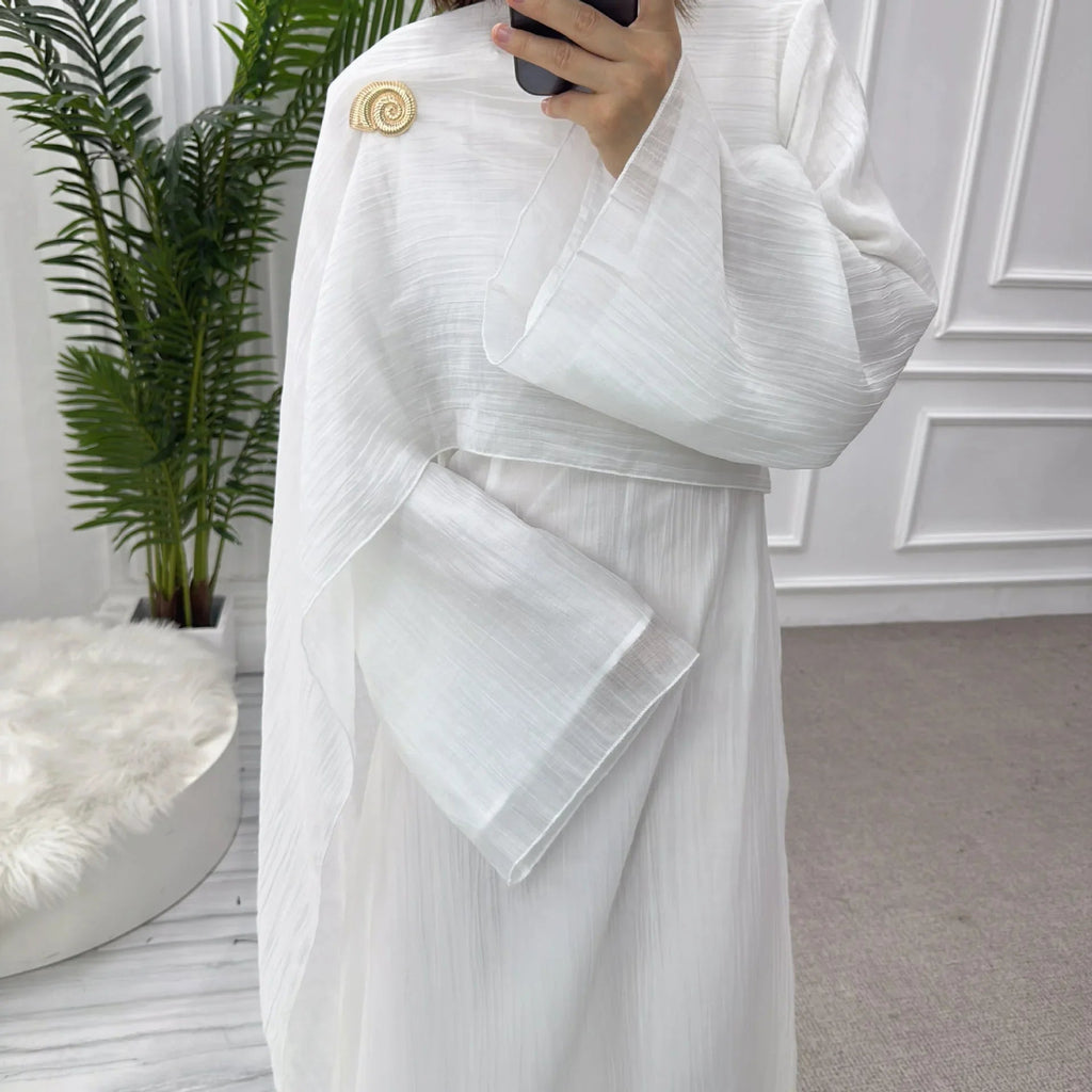 LM305 Robe Abaya Double Couche – Maxi Manches Longues Tricot Tencel Doux
