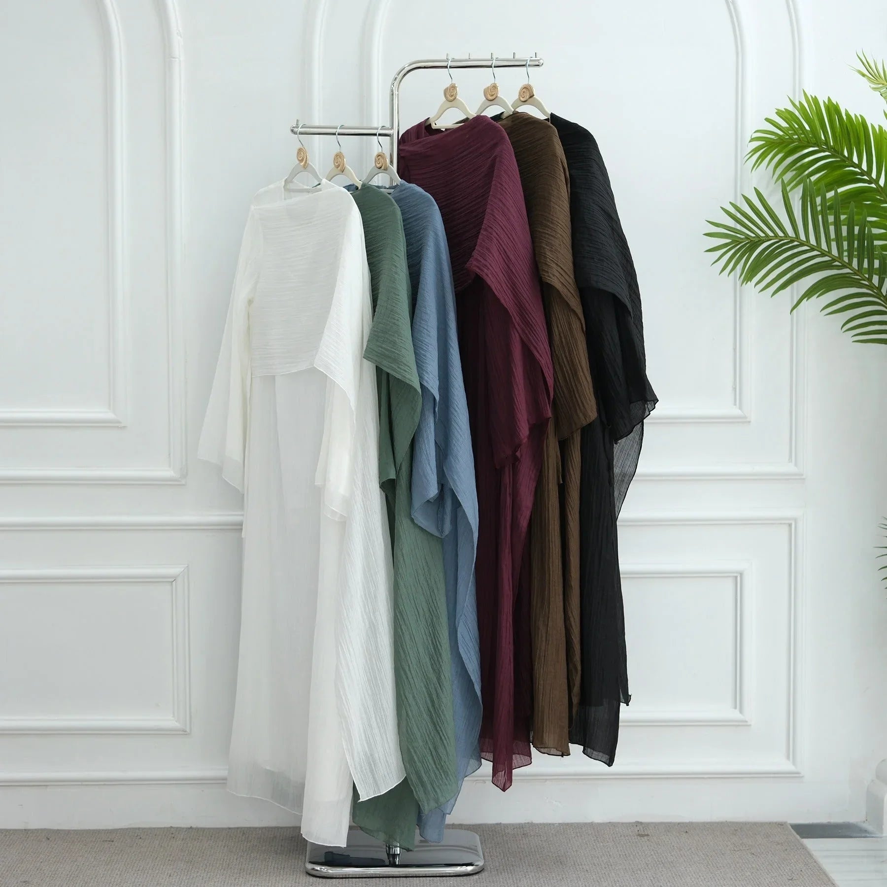 LM305 Robe Abaya Double Couche – Maxi Manches Longues Tricot Tencel Doux