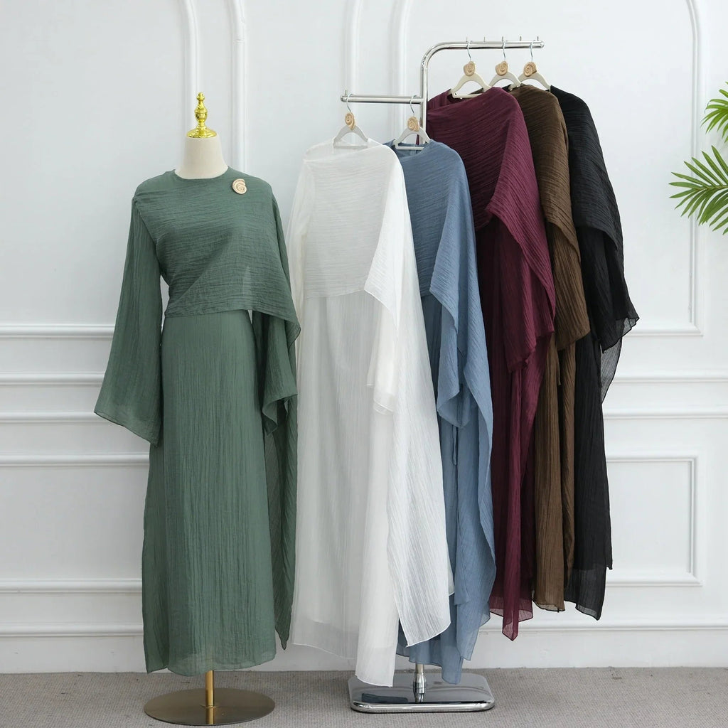 LM305 Robe Abaya Double Couche – Maxi Manches Longues Tricot Tencel Doux