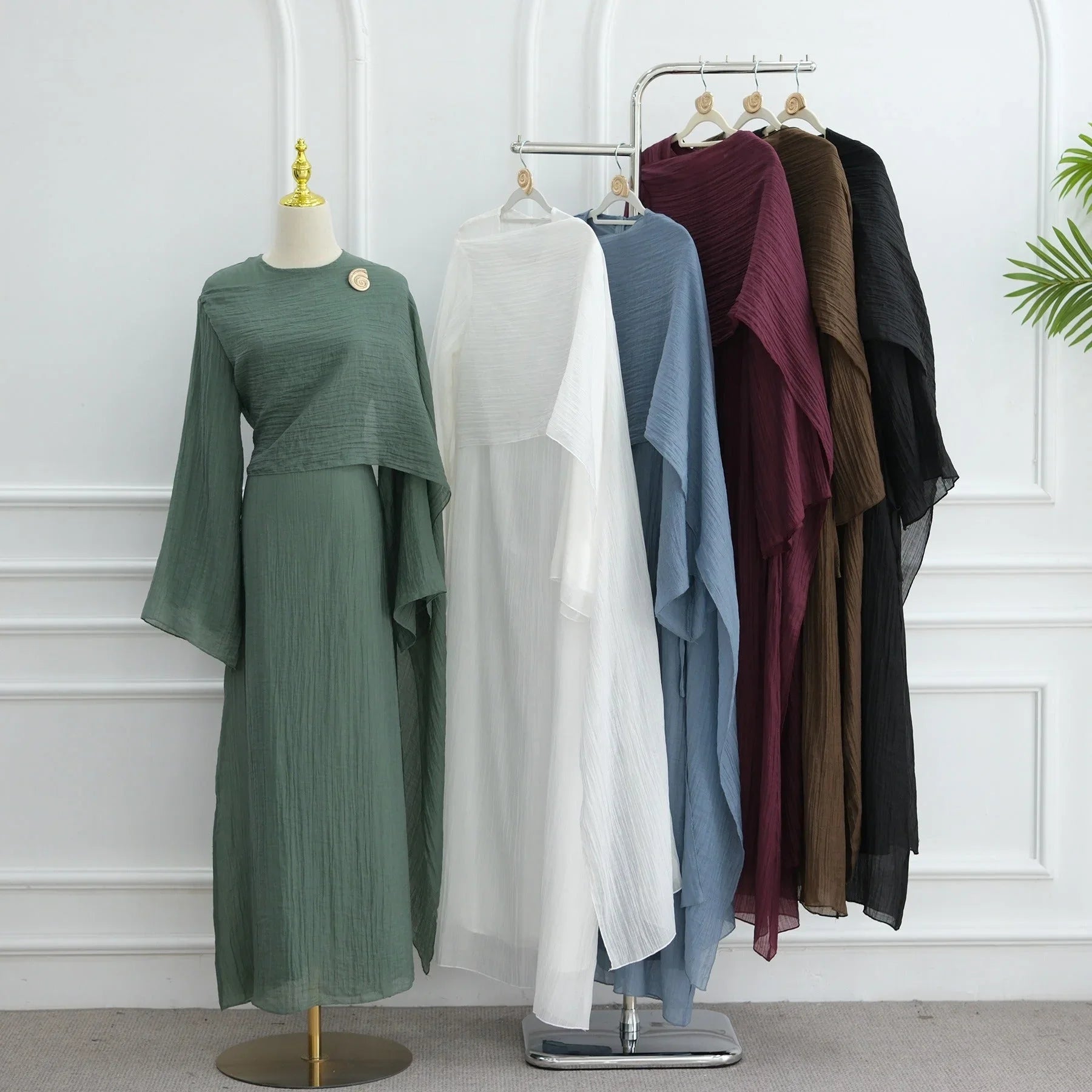 LM305 Robe Abaya Double Couche – Maxi Manches Longues Tricot Tencel Doux