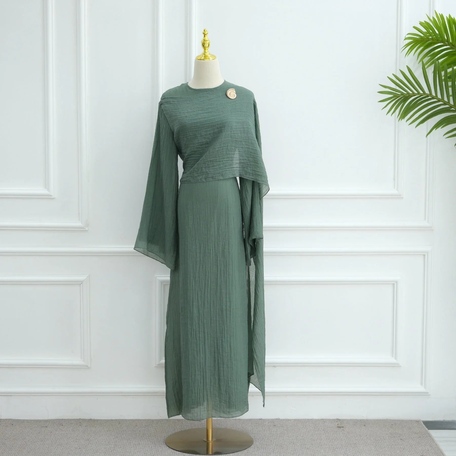 LM305 Robe Abaya Double Couche – Maxi Manches Longues Tricot Tencel Doux
