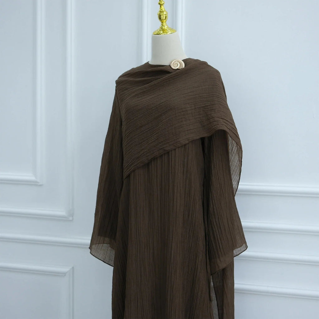 LM305 Robe Abaya Double Couche – Maxi Manches Longues Tricot Tencel Doux