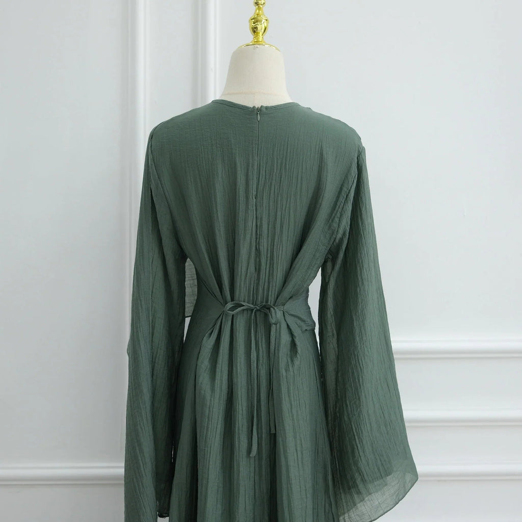 LM305 Robe Abaya Double Couche – Maxi Manches Longues Tricot Tencel Doux