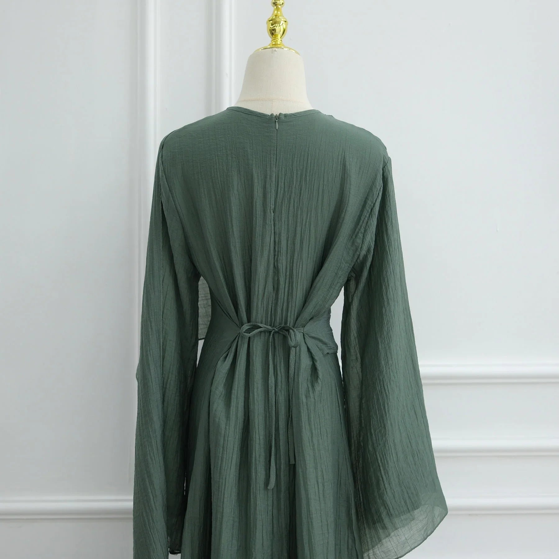 LM305 Robe Abaya Double Couche – Maxi Manches Longues Tricot Tencel Doux