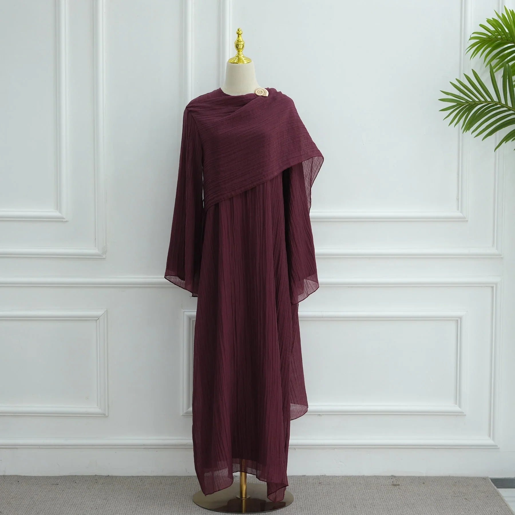 LM305 Robe Abaya Double Couche – Maxi Manches Longues Tricot Tencel Doux