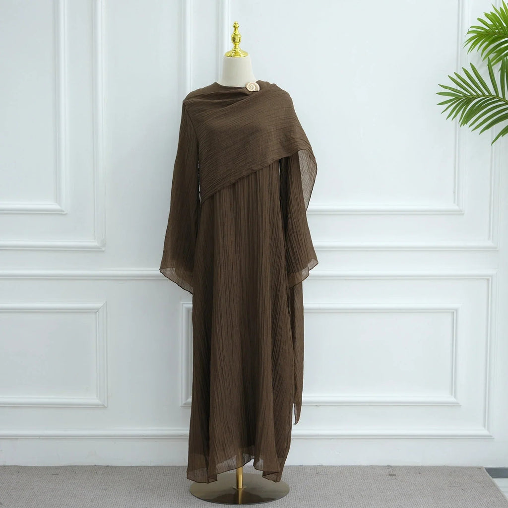 LM305 Robe Abaya Double Couche – Maxi Manches Longues Tricot Tencel Doux