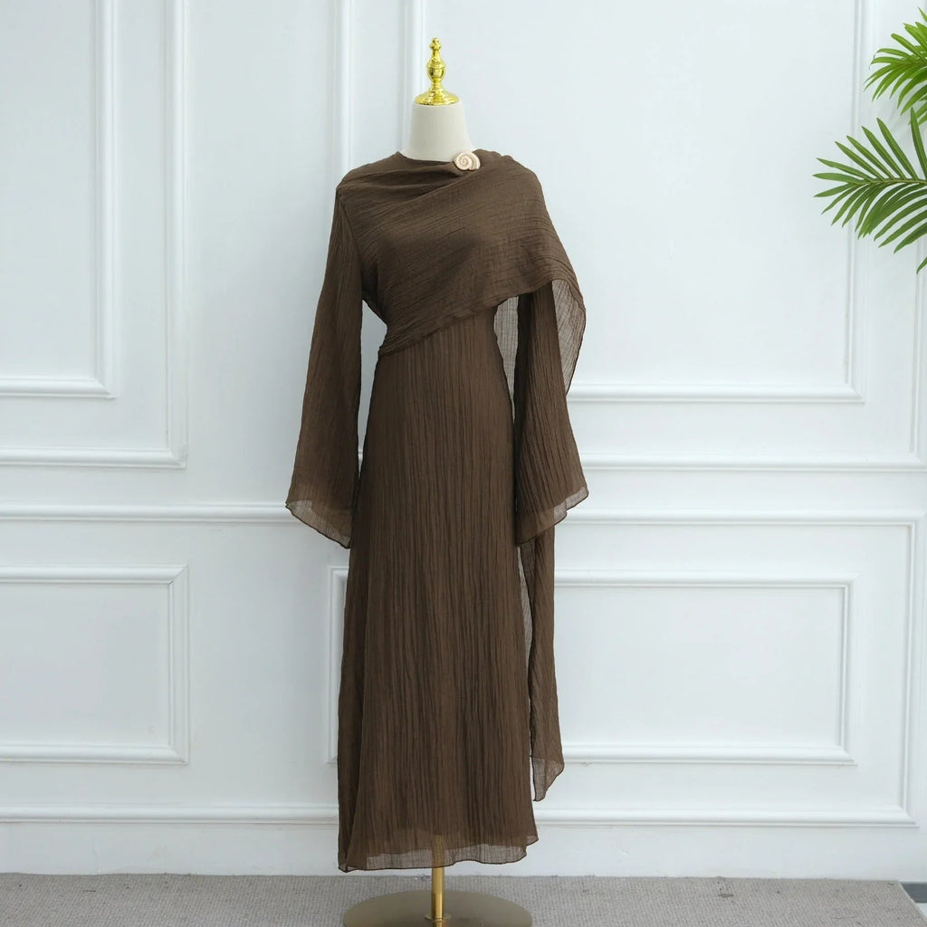 LM305 Robe Abaya Double Couche – Maxi Manches Longues Tricot Tencel Doux