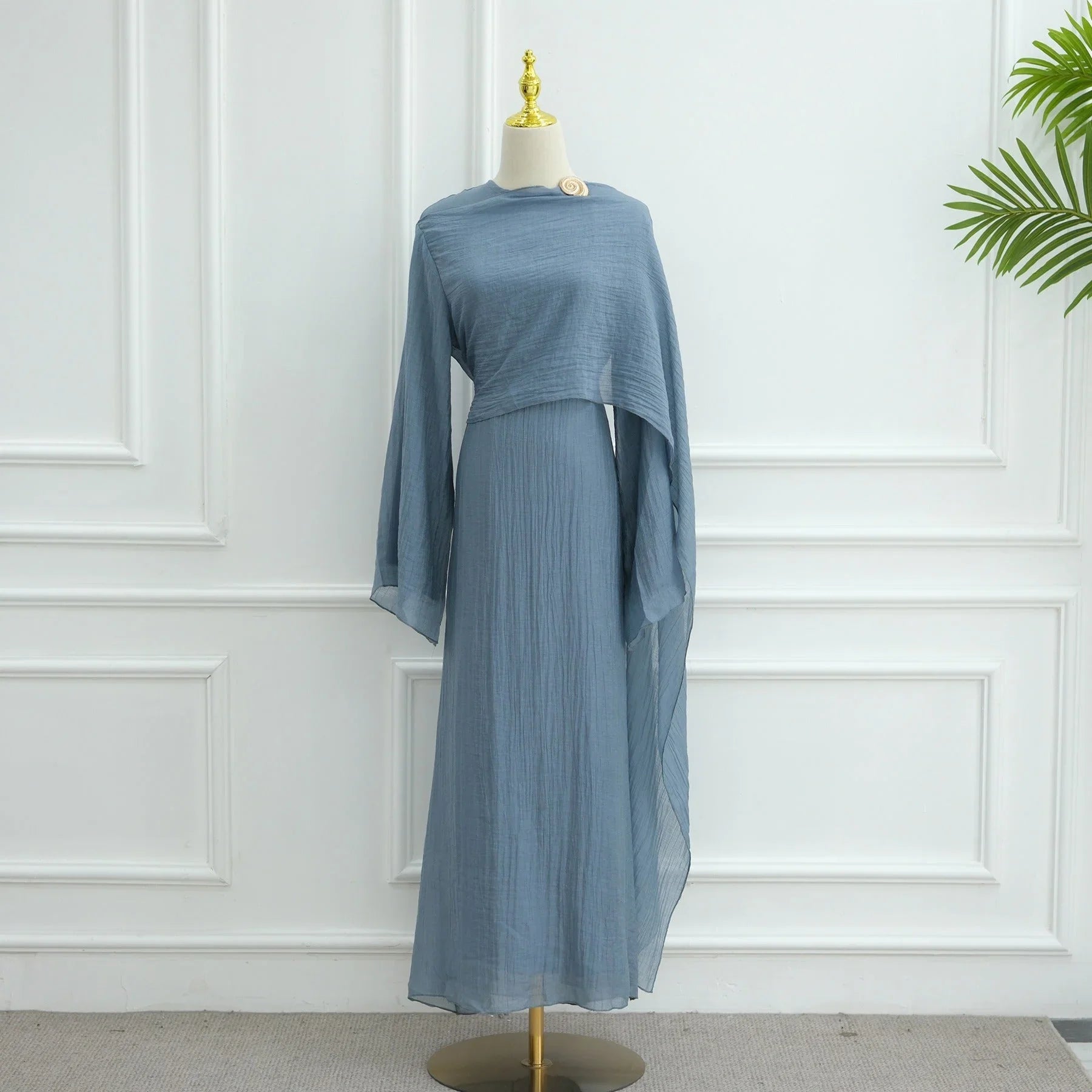 LM305 Robe Abaya Double Couche – Maxi Manches Longues Tricot Tencel Doux