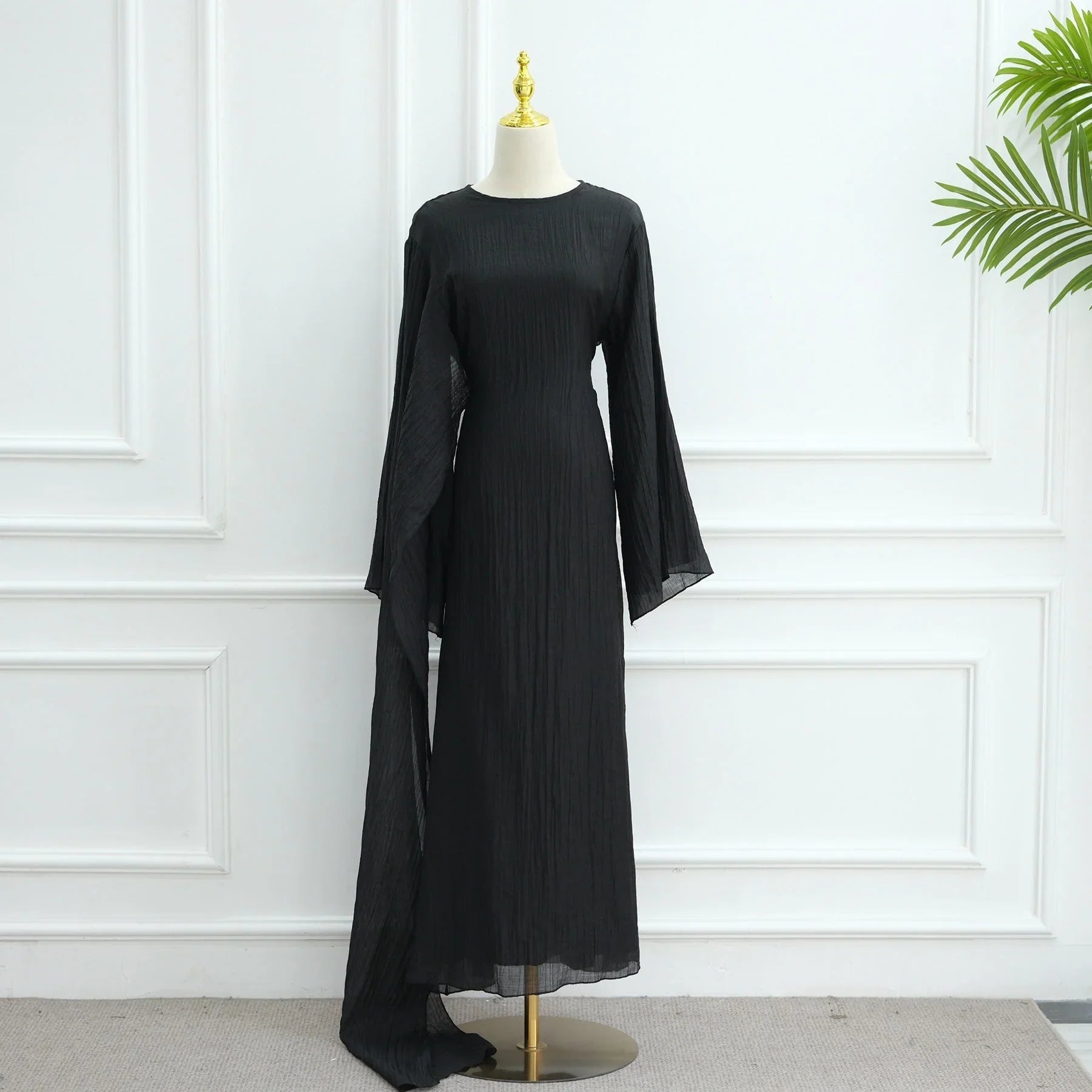 LM305 Robe Abaya Double Couche – Maxi Manches Longues Tricot Tencel Doux