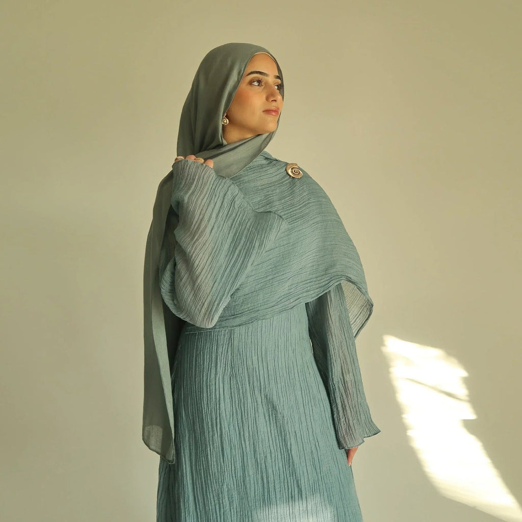 LM305 Robe Abaya Double Couche – Maxi Manches Longues Tricot Tencel Doux