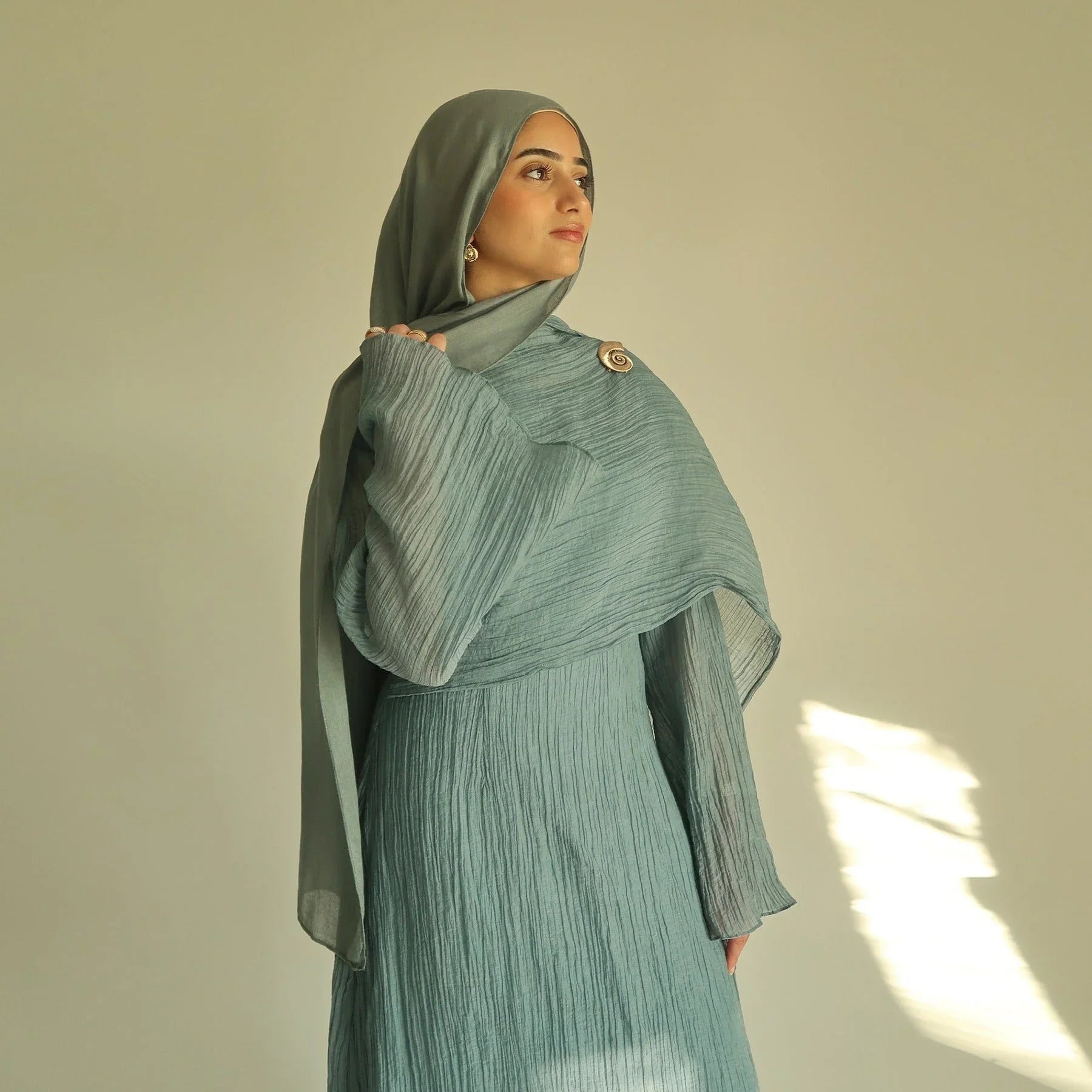 LM305 Robe Abaya Double Couche – Maxi Manches Longues Tricot Tencel Doux