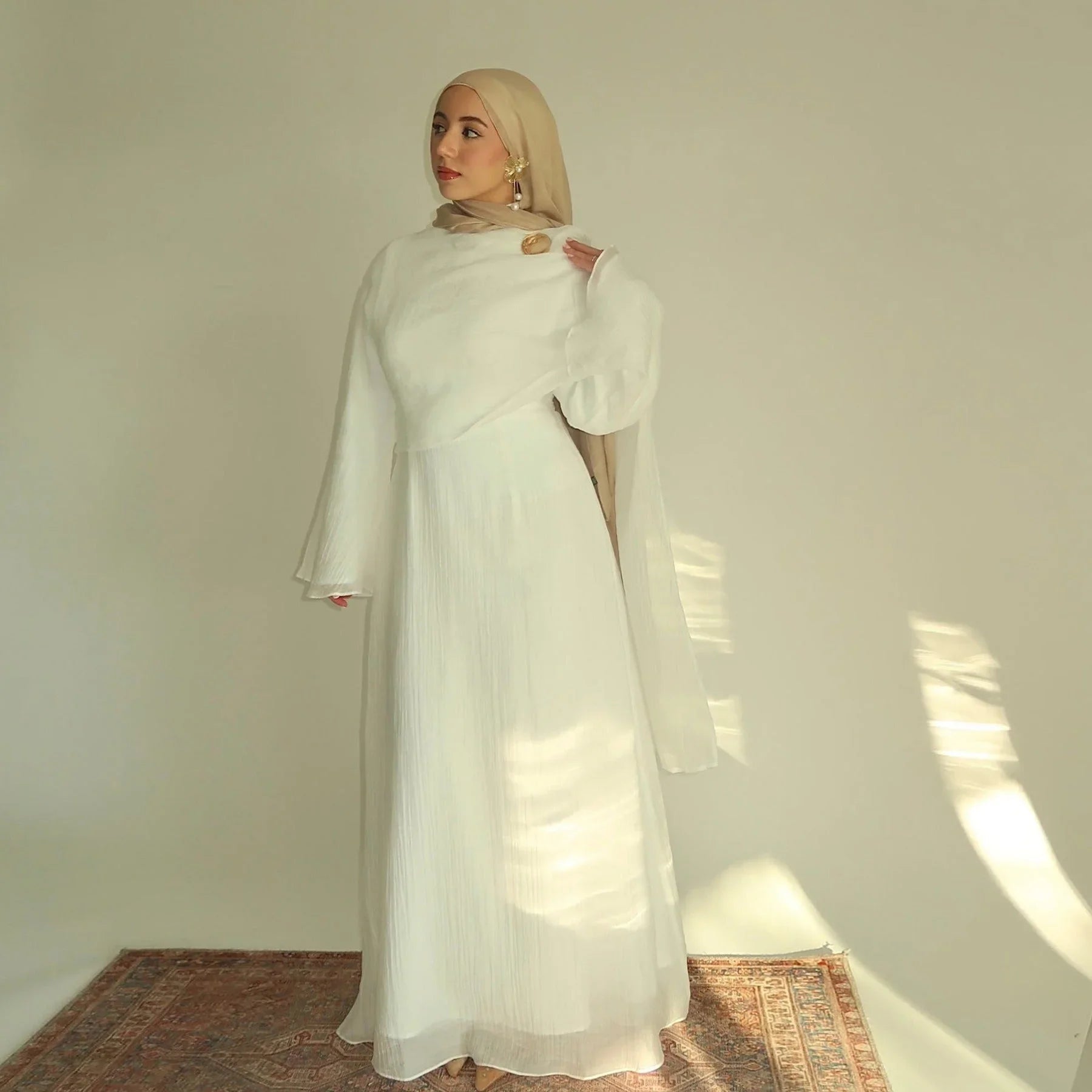 LM305 Robe Abaya Double Couche – Maxi Manches Longues Tricot Tencel Doux