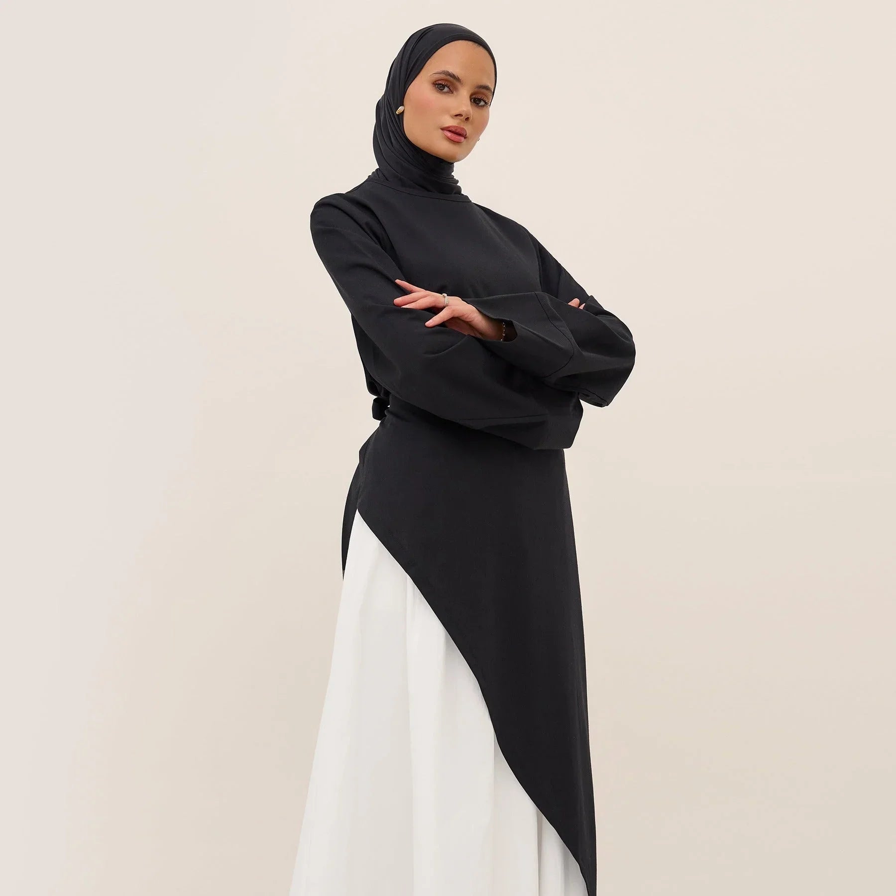 LM306 Ensemble Deux Pièces Coton Lin – Haut Asymétrique & Jupe Maxi Tenue Modeste