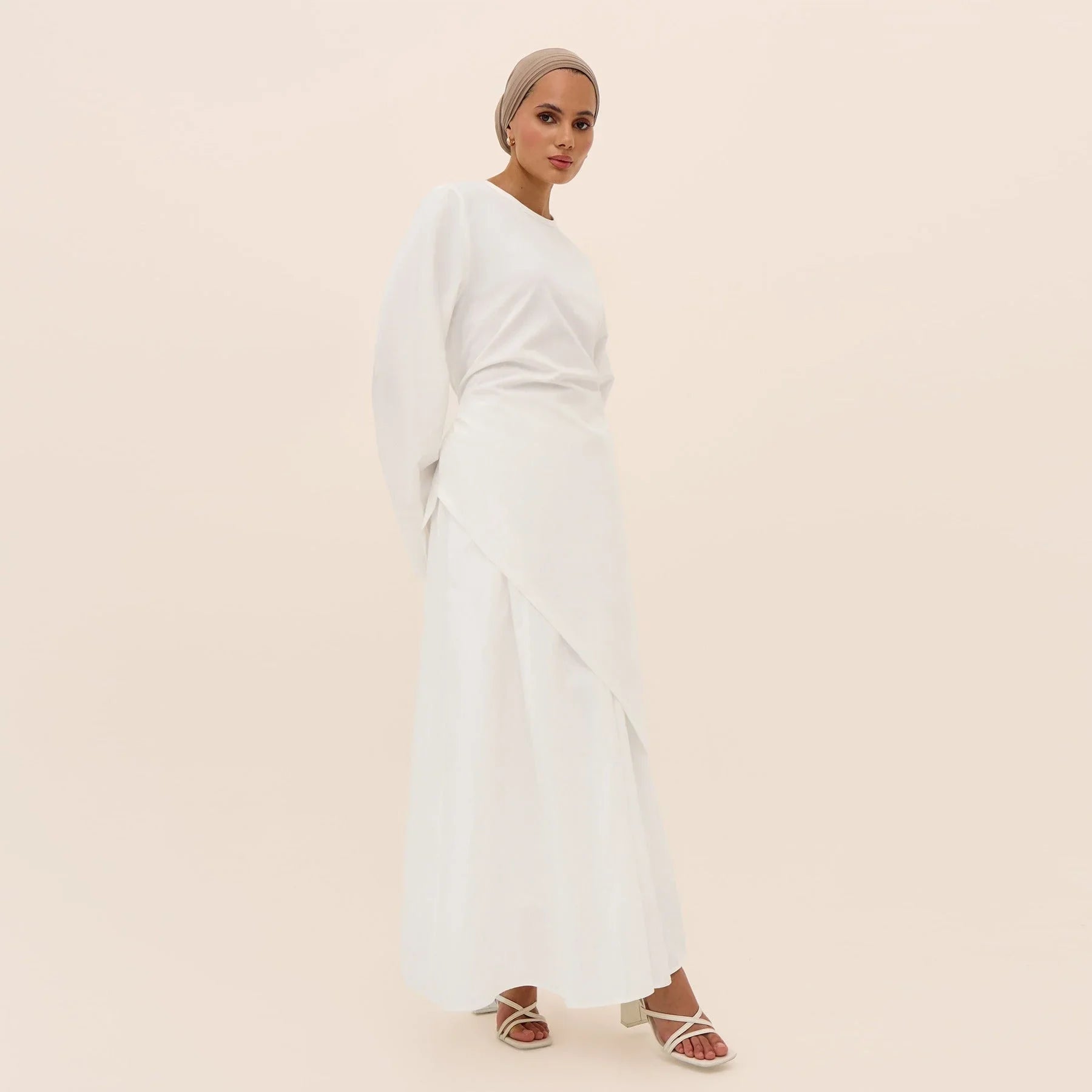 LM306 Ensemble Deux Pièces Coton Lin – Haut Asymétrique & Jupe Maxi Tenue Modeste