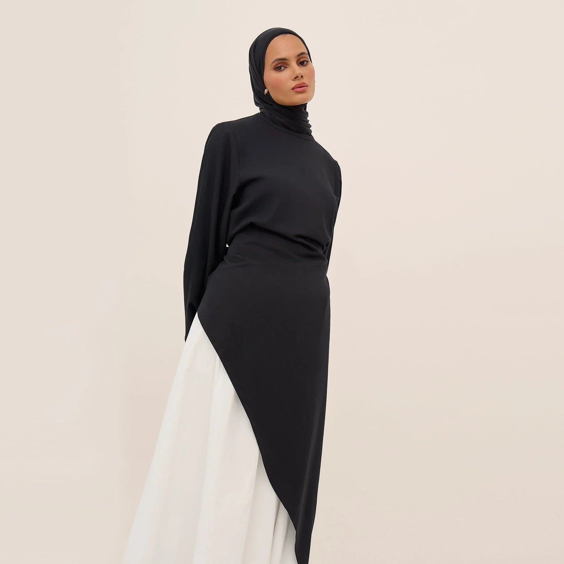LM306 Ensemble Deux Pièces Coton Lin – Haut Asymétrique & Jupe Maxi Tenue Modeste