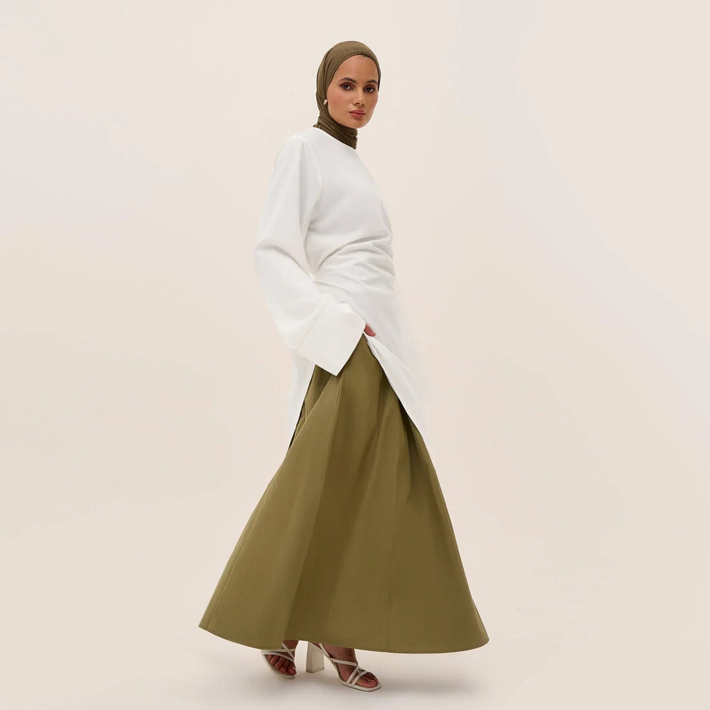 LM306 Ensemble Deux Pièces Coton Lin – Haut Asymétrique & Jupe Maxi Tenue Modeste