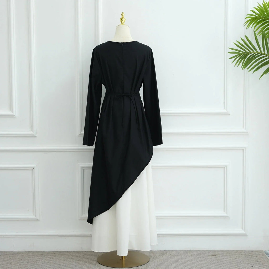LM306 Ensemble Deux Pièces Coton Lin – Haut Asymétrique & Jupe Maxi Tenue Modeste