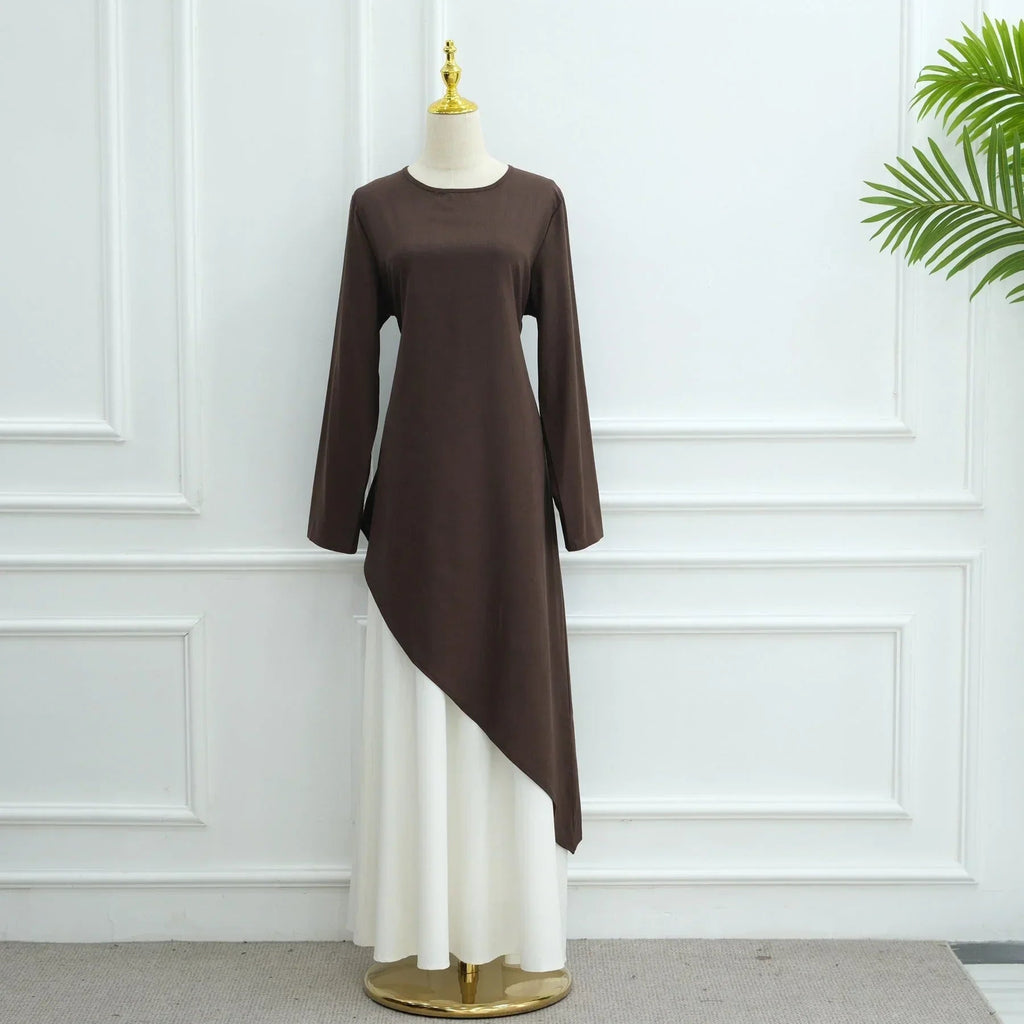 LM306 Ensemble Deux Pièces Coton Lin – Haut Asymétrique & Jupe Maxi Tenue Modeste