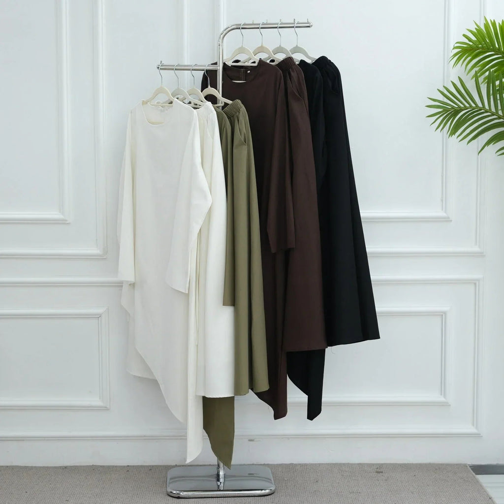 LM306 Ensemble Deux Pièces Coton Lin – Haut Asymétrique & Jupe Maxi Tenue Modeste