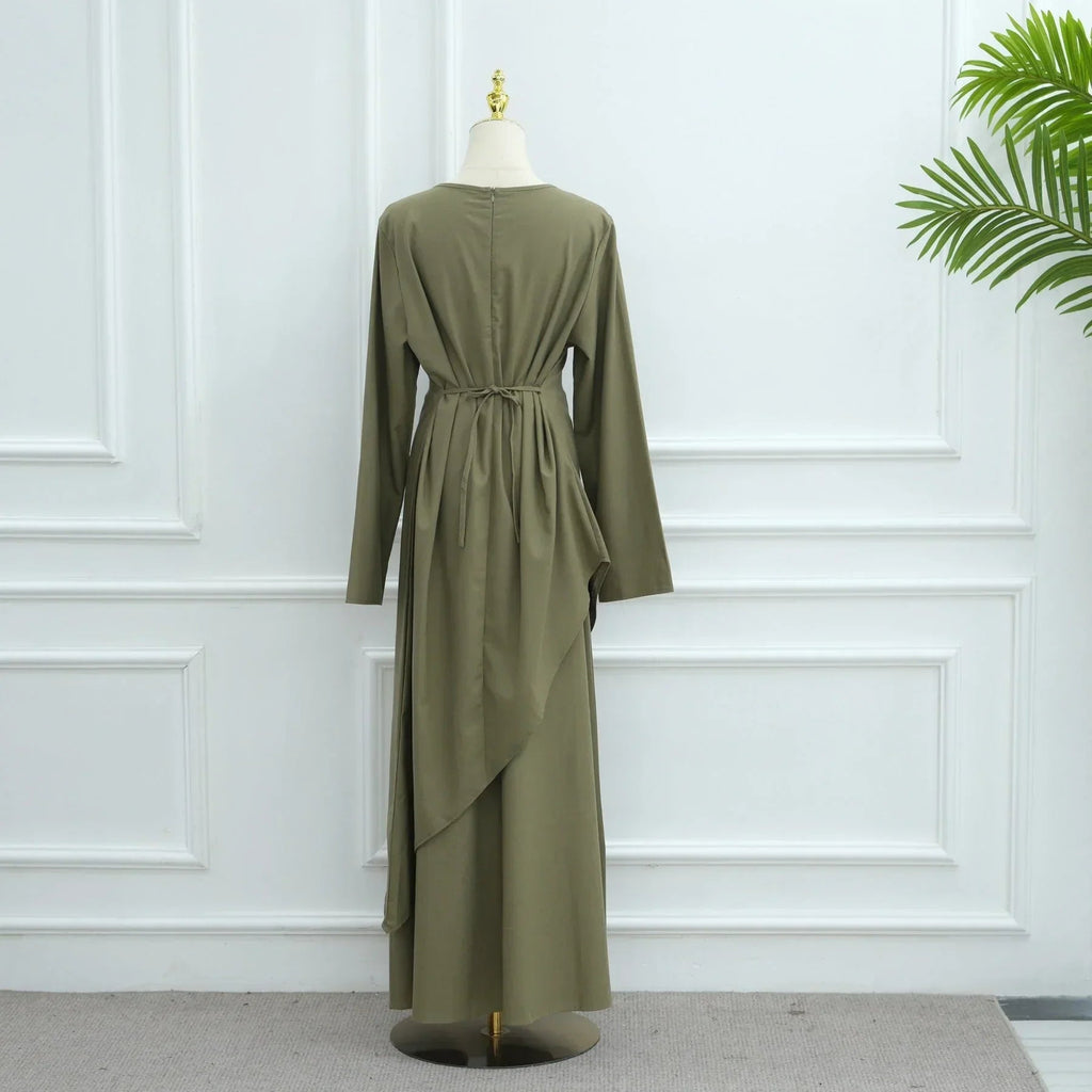 LM306 Ensemble Deux Pièces Coton Lin – Haut Asymétrique & Jupe Maxi Tenue Modeste