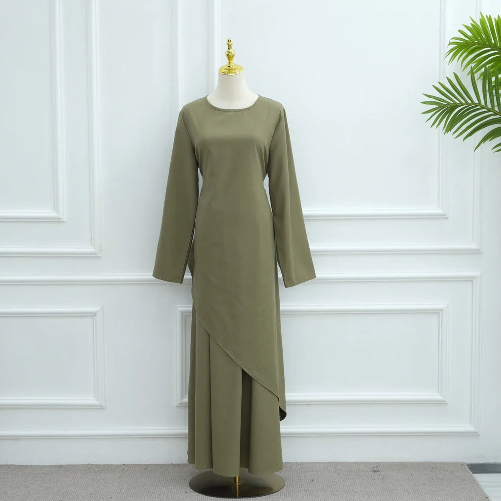 LM306 Ensemble Deux Pièces Coton Lin – Haut Asymétrique & Jupe Maxi Tenue Modeste
