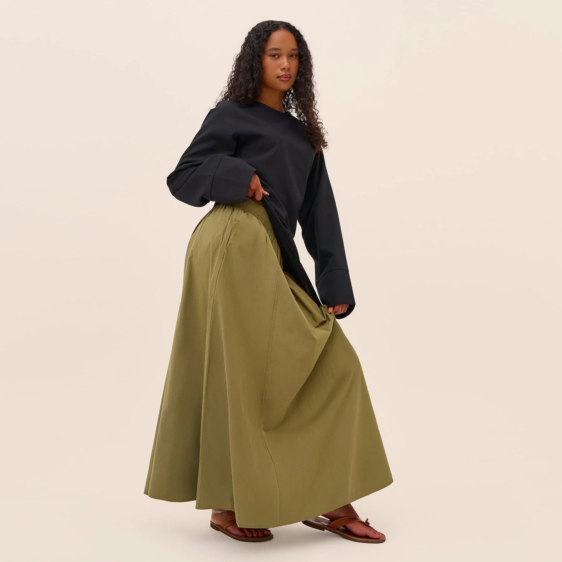 LM306 Ensemble Deux Pièces Coton Lin – Haut Asymétrique & Jupe Maxi Tenue Modeste