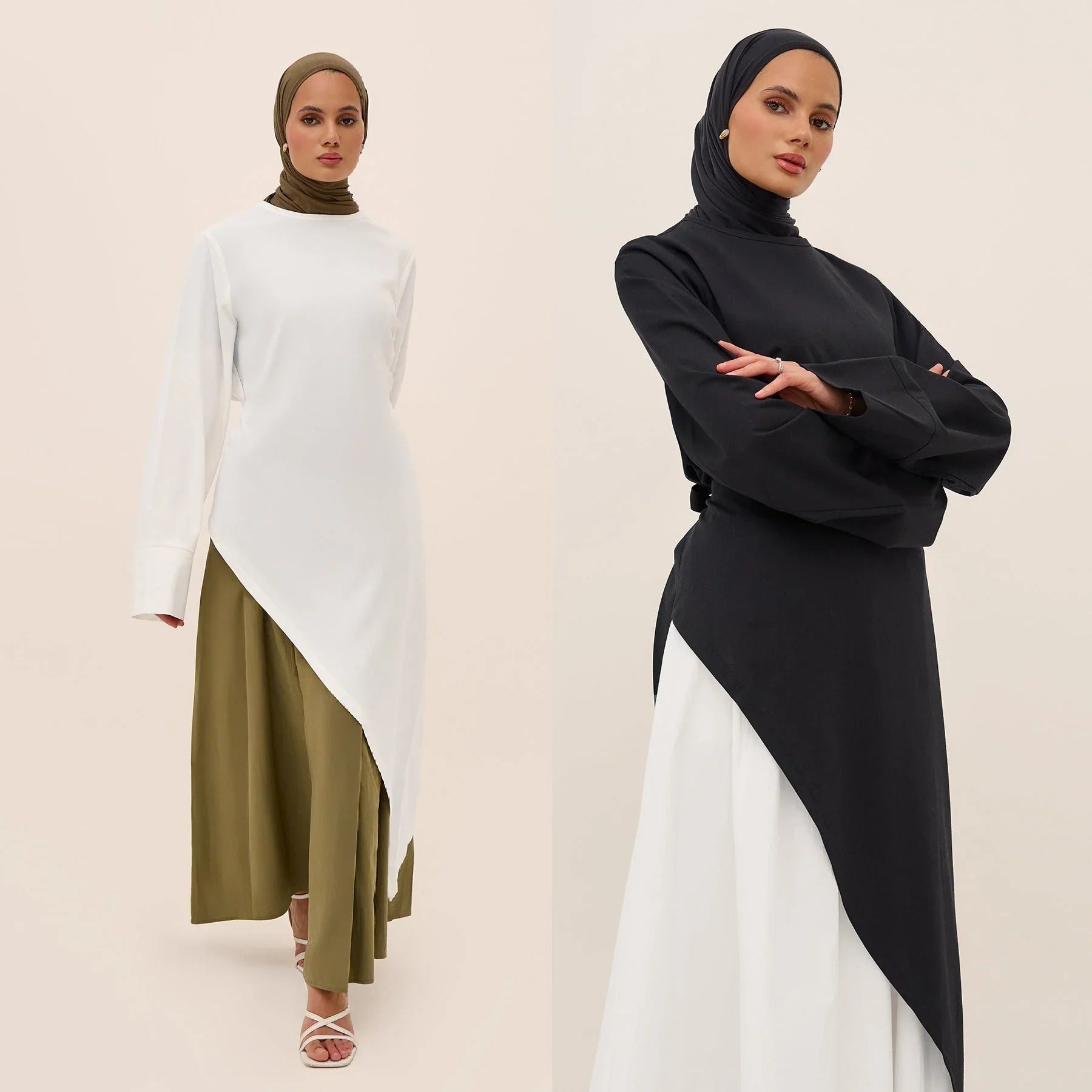 LM306 Ensemble Deux Pièces Coton Lin – Haut Asymétrique & Jupe Maxi Tenue Modeste