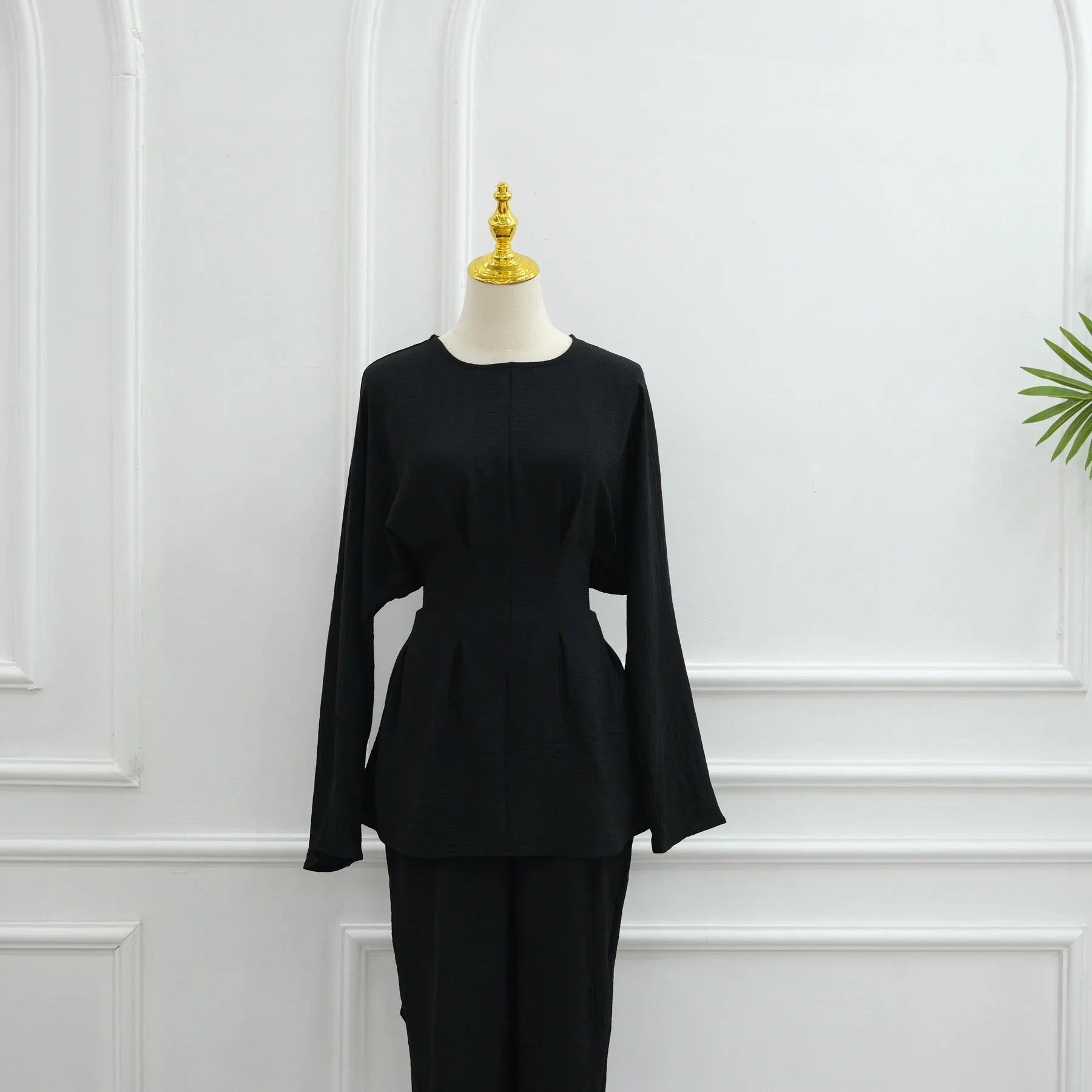 LM307 Ensemble Deux Pièces Soie Glacée – Tunique Peplum & Pantalon Large Tenue Modeste
